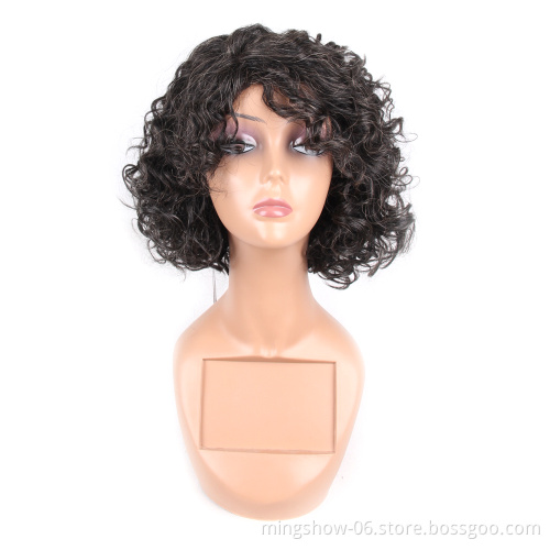 Hair Straight Wig Peruvian Remy Hair Mid-Length Human Hair Wigs For Women Natural Color Full Machine Made Wigs With Bang